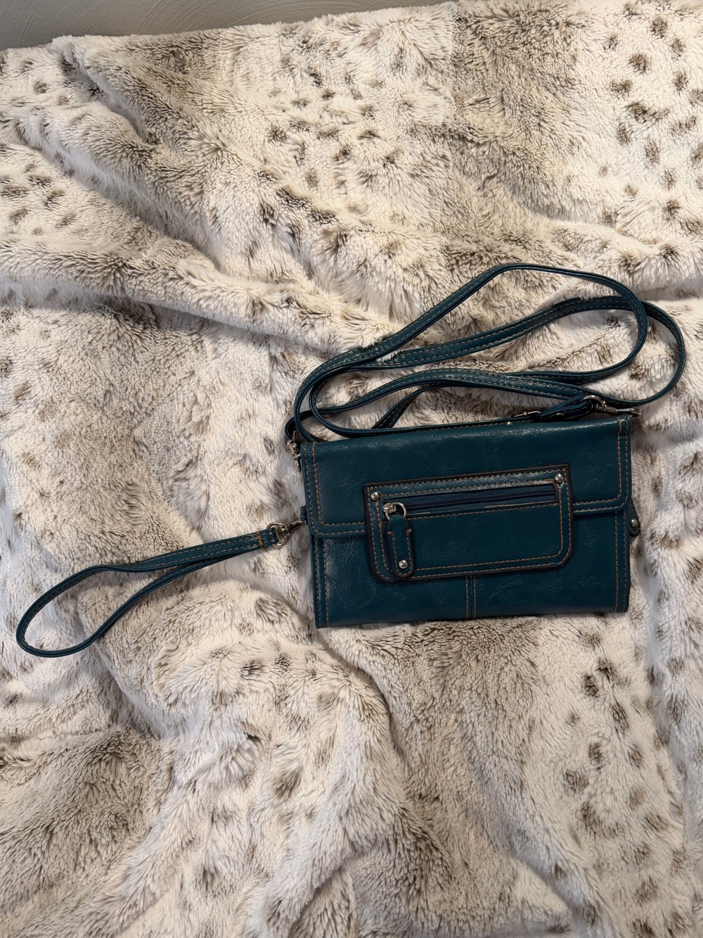 Teal Blue Convertible Crossbody Wallet Wristlet Organizer Purse